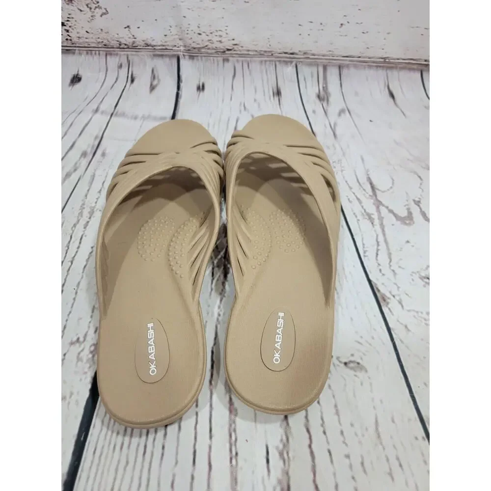 Okabashi Venice Tan Arch Support Slip‎ On Slides Sandals Size Large (9.5-10.5)